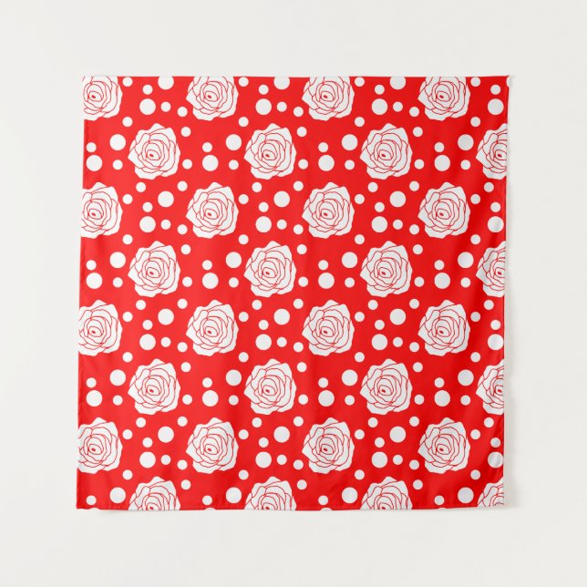 Red White Floral Polka Dots Pattern  Tapestry (Front)