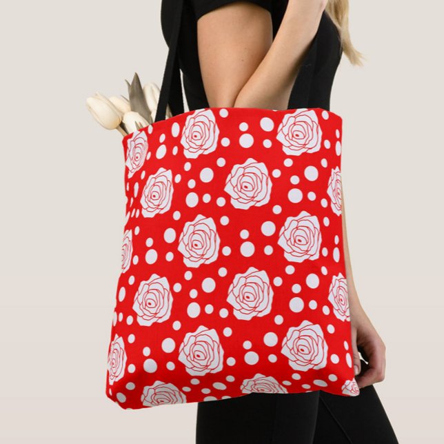 Red White Floral Polka Dots Pattern  Tote Bag (Creator Uploaded)