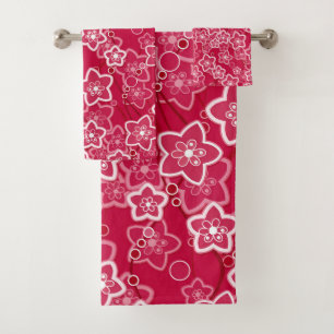 red white floral rustic fashion pattern retro bath towel set