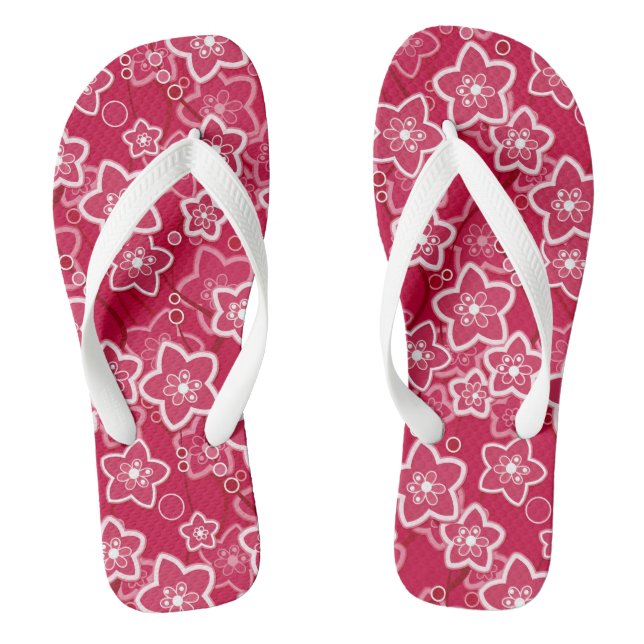 red white floral rustic fashion pattern retro flip flops (Footbed)