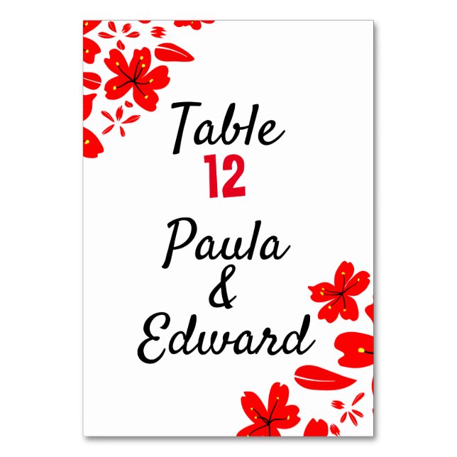 Red & White Floral Table Number (Front)