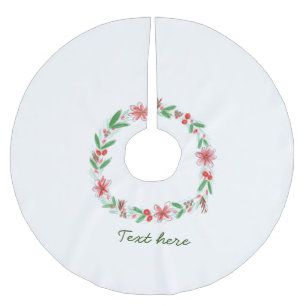 red white floral watercolor wreath add letter text brushed polyester tree skirt
