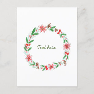 red white floral watercolor wreath add letter text postcard
