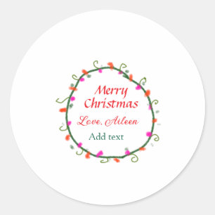 red white floral watercolor wreath merry Christmas Classic Round Sticker
