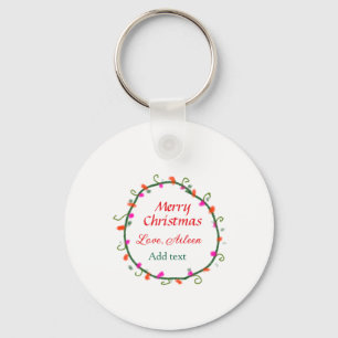 red white floral watercolor wreath merry Christmas Key Ring
