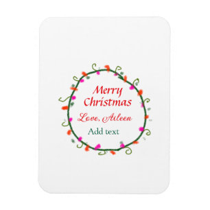 red white floral watercolor wreath merry Christmas Magnet