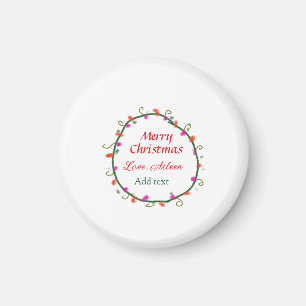 red white floral watercolor wreath merry Christmas Magnet