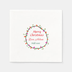 red white floral watercolor wreath merry Christmas Napkin
