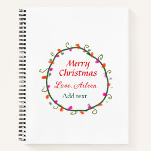 red white floral watercolor wreath merry Christmas Notebook