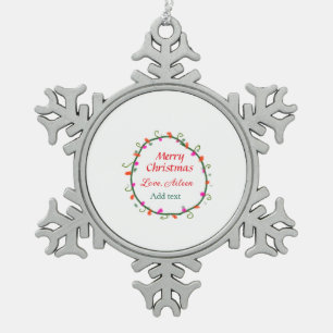 red white floral watercolor wreath merry Christmas Snowflake Pewter Christmas Ornament