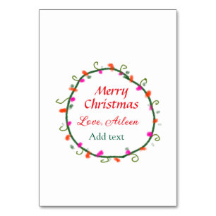 red white floral watercolor wreath merry Christmas Table Number