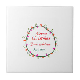 red white floral watercolor wreath merry Christmas Tile