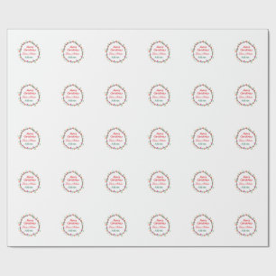 red white floral watercolor wreath merry Christmas Wrapping Paper