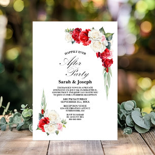Red White Floral Wedding After Party Invitation