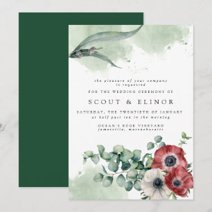Red White Floral with Eucalyptus Leaves Wedding Invitation