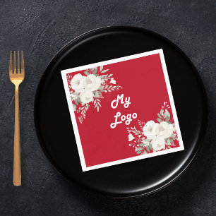 Red white florals business logo napkin
