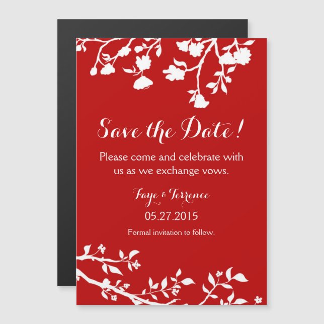 Red White Flower Save The Date Magnet (Front/Back)