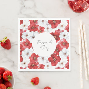 Red White Flowers Bridal Shower Wedding Napkin