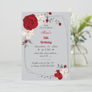 red & white flowers geometric birthday  invitation