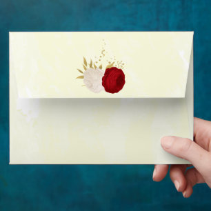 red & white flowers gold botanical wedding envelope