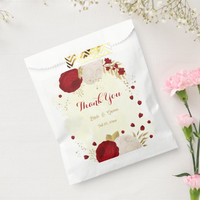 red & white flowers gold favour bags (Sealed)
