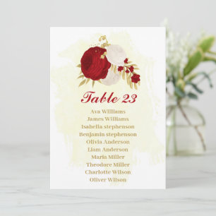 red & white flowers gold seating chart card