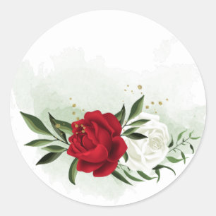 Red & white flowers greenery botanical classic round sticker