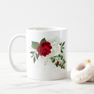 Red & white flowers greenery botanical coffee mug