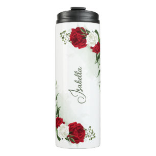 Red & white flowers greenery botanical thermal tumbler