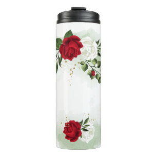 Red & white flowers greenery botanical thermal tumbler