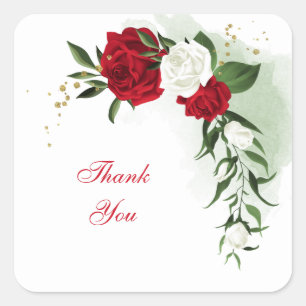 Red & white flowers greenery square sticker