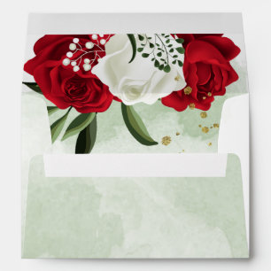 red & white flowers greenery wedding envelope