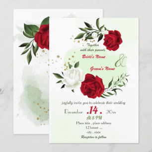 red white flowers greenery wedding invitation