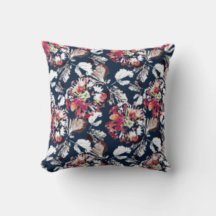 Red, white flowers on blue. cushion