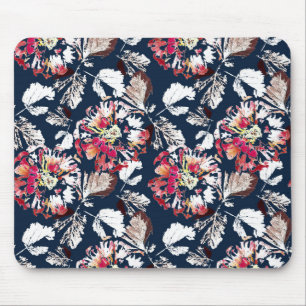 Red, white flowers on blue. mouse mat