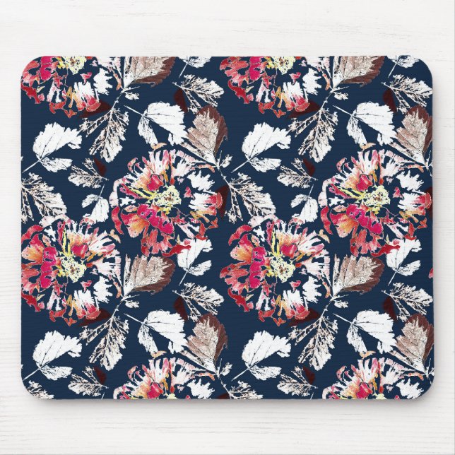 Red, white flowers on blue. mouse mat (Front)