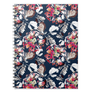 Red, white flowers on blue.  notebook