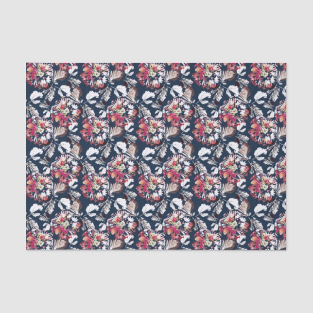Red, white flowers on blue. tissue paper (Front)
