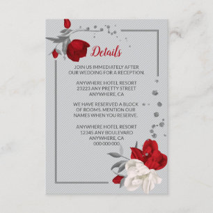 Red & white flowers silver leaves details enclosure card