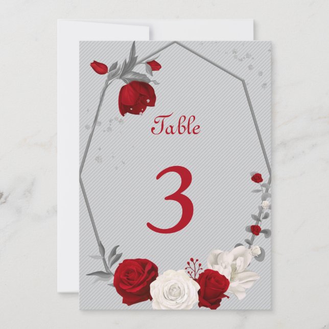 red & white flowers table number (Front)