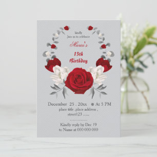 red & white flowers wreath birthday invitation