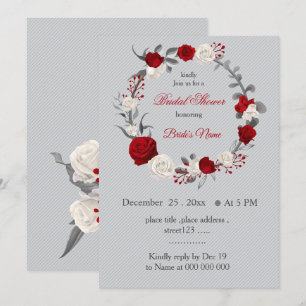 red & white flowers wreath bridal shower invitation
