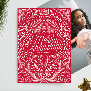 Red White Foliage & Berries No Photo Christmas Holiday Card