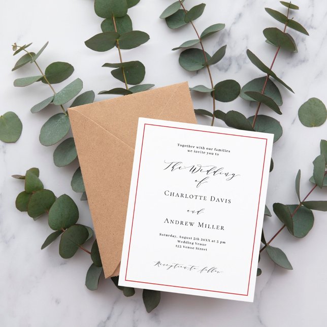 Red white formal QR code RSVP wedding invitation (Creator Uploaded)