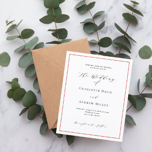 Red white formal wedding invitation