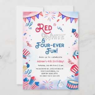 Red, White, FOUR-ever Fun, Fourth Birthday  Invitation