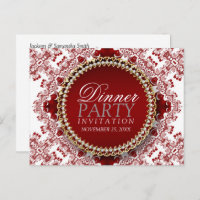 Red & White Fractal Lace Dinner Party Invite