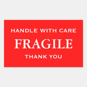 Red/White Fragile. Handle with Care. Thank you. Rectangular Sticker