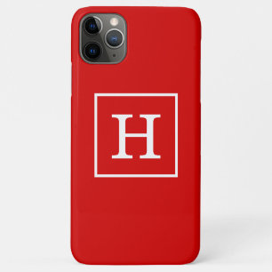Red White Framed Initial Monogram iPhone 11 Pro Max Case