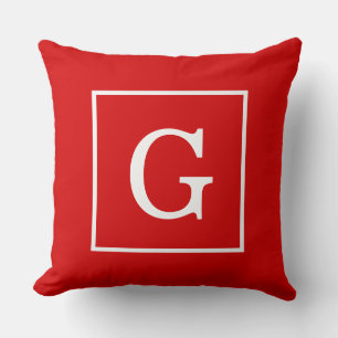 Red White Framed Initial Monogram Cushion